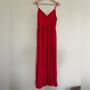 Red dress with lace band and side slit